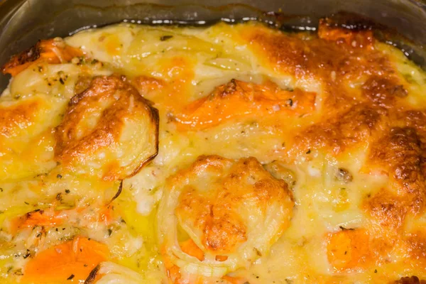 Fragment Plat Cuisson Verre Avec Une Casserole Fraîchement Préparée Avec — Photo