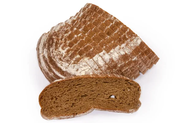 Sliced Half Loaf Hearth Brown Bread Made Wheat Rye Flour — Stock Photo, Image