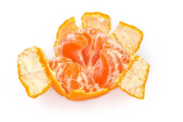 Partly Peeled Partly Divided Segments Tangerine White Background — Stock Photo, Image