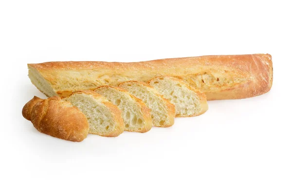 Fresh Partly Sliced Baguette White Background — Stock Photo, Image