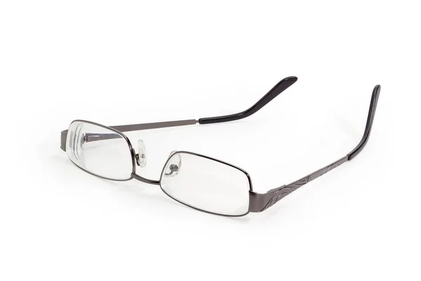 Modern Eyeglasses Metal Gray Rim Open Temples White Background — Stock Photo, Image