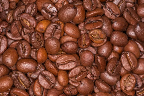 焙煎したコーヒー豆の背景 トップビュー — ストック写真