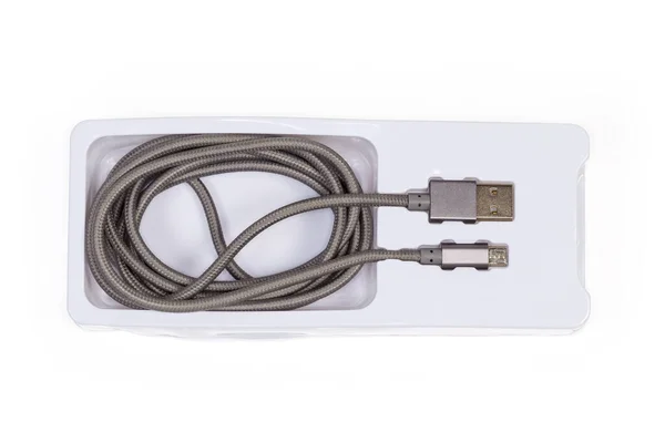 Wysokiej Jakości Pleciony Kabel Wtyczkami Usb Standard Micro Usb Standard — Zdjęcie stockowe