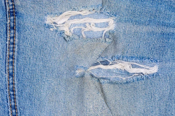 Rubbed Places Holes Blue Jeans Texture Old Torn Denim Showing — Stock Photo, Image