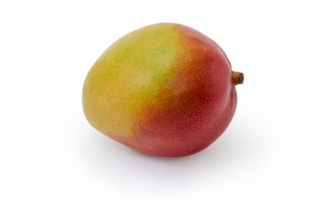 Single whole ripe mango fruit on a white background