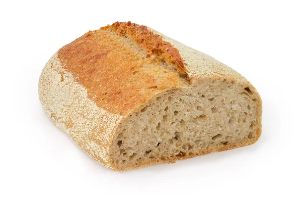 Половина Овального Буханки Пшеничного Пресного Хлеба Отрубями Белом Фоне — стоковое фото