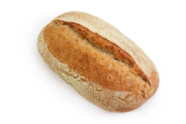 Cały Owalny Bochenek Przaśnego Chleba Pszennego Otrębami Białym Tle — Zdjęcie stockowe