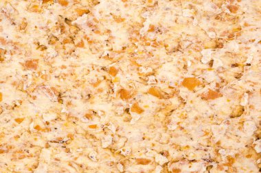 Düz diyet çavdar ekmeğinin dokusu, üst kısmı yakın plan, arka plan.