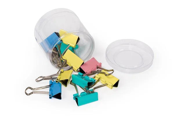 Los Clips Aglutinantes Multicolores Han Vaciado Parcialmente Del Embalaje Plástico —  Fotos de Stock