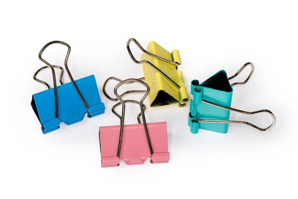 Multi Colored Metal Binder Clips White Background Close — Stock Photo, Image