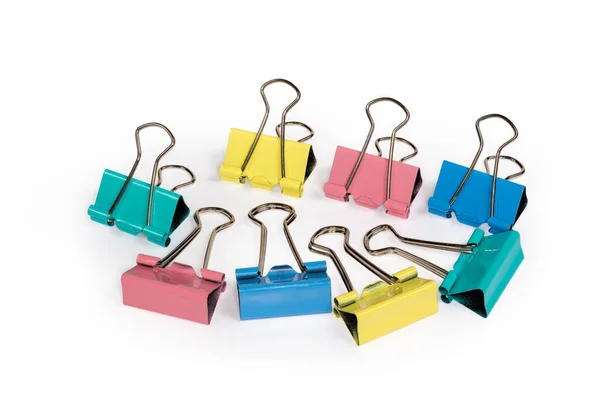 Multi Colored Metal Binder Clips White Background Close — Stock Photo, Image