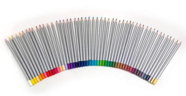 Conjunto Lápices Madera Colores Pintados Gris Dispuestos Semi Ventilador Sobre — Foto de Stock