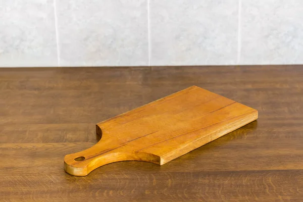 Fragment Kitchen Table Tabletop Imitation Wood Wooden Cutting Board Wall — Stock Photo, Image