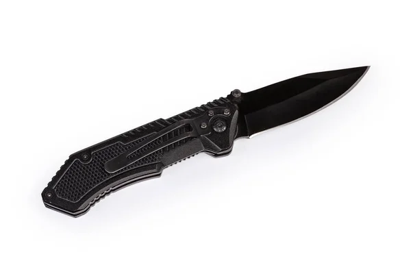 Coltello Tascabile Con Lama Bloccaggio Pivotata Aperta Manico Nero Sfondo — Foto Stock