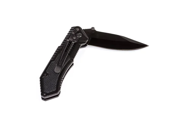 Pocket Knife Partly Open Pivoted Locking Blade Black Handle White — Foto de Stock