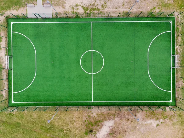 Outdoor Fenced Illuminated Mini Football Field Spring Day Vertical Aerial — Stock Photo, Image