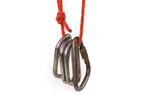 Several Different Locking Non Locking Carabiners Rope Loop — Stock Photo, Image