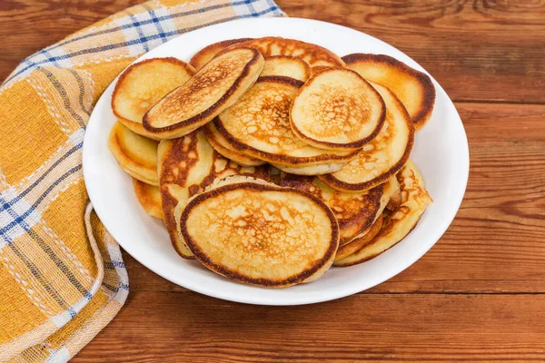 Pile Freshly Fried Small Thick Pancakes Called Oladky Oladyi Big — Stock Photo, Image