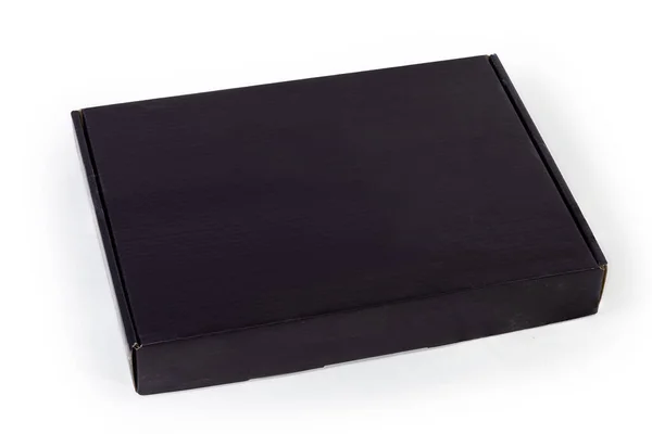 Caja Embalaje Plana Rectangular Cerrada Hecha Con Cartón Negro Sobre — Foto de Stock