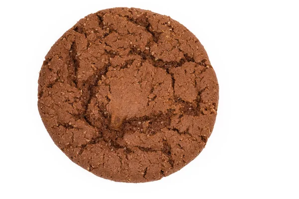 Ένα Στρογγυλό Μπισκότο Σοκολάτας Φτιαγμένο Σκόνη Κακάο Πάνω Όψη Λευκό — Φωτογραφία Αρχείου