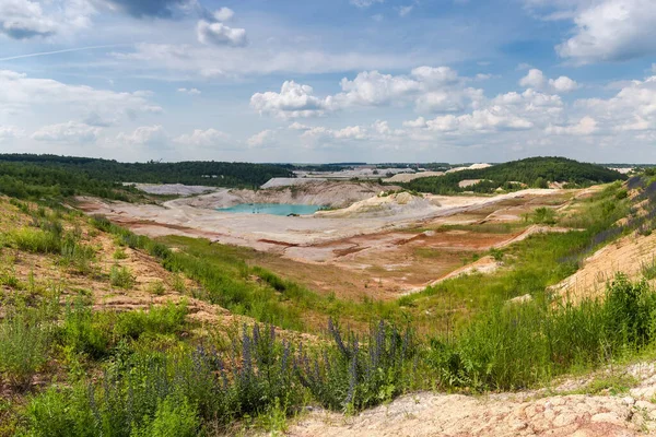 Abandoned China Clay Pit Small Turquoise Quarry Lake Center Cloudy — Stock Photo, Image