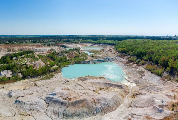 Small Lakes Turquoise Water Abandoned China Clay Quarry Spring Day — Stock Photo, Image