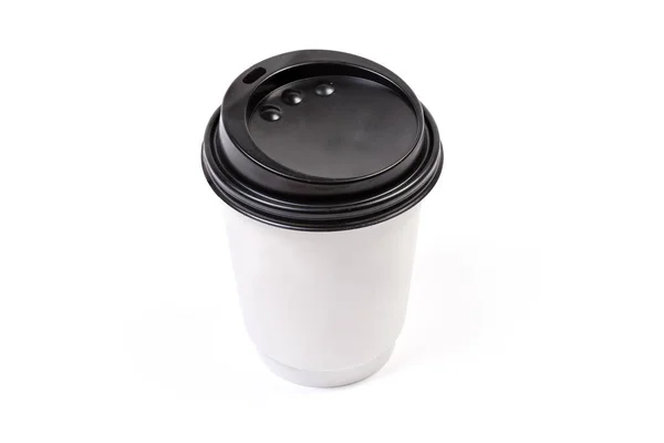 Disposable White Paper Cup Closed Black Plastic Lid Street Food — Stock Photo, Image