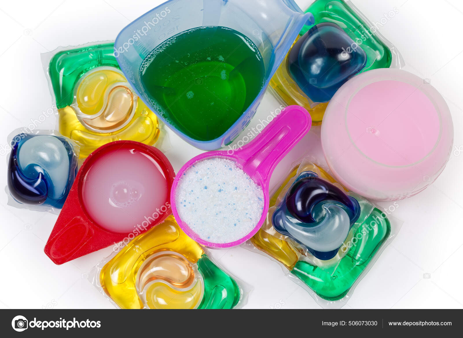 Various Laundry Detergents Form Powder Liquid Gel Measuring Cups Scoop