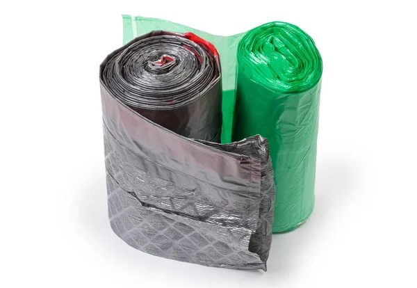 Plast Engångs Biologiskt Nedbrytbara Soppåsar Olika Storlekar Grön Och Grå — Stockfoto