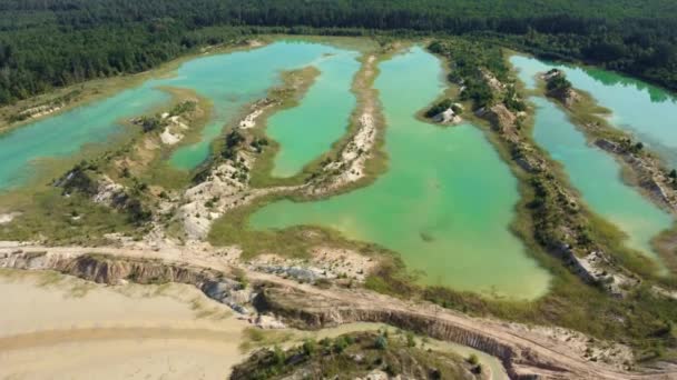 Colored Lakes Rock Dumps Abandoned Quarry Aerial View — Stock Video