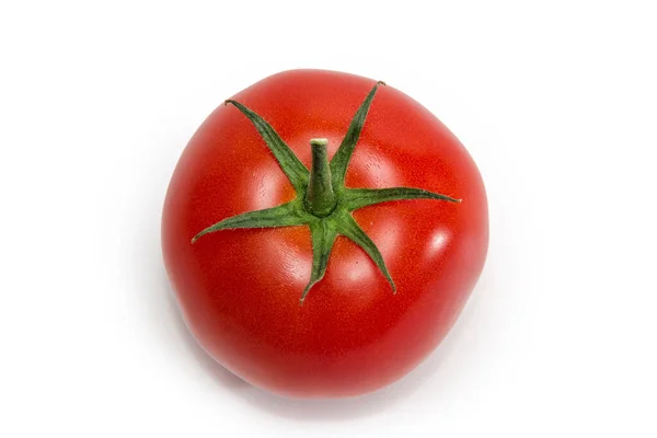 Single Ripe Red Tomato White Background View Side Fruit Bearing — Stock Photo, Image