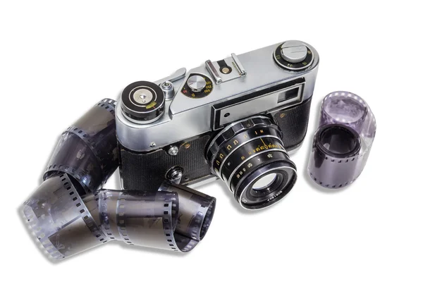 Vecchia macchina fotografica e film — Foto Stock