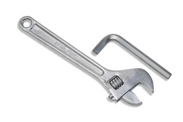 Adjustable wrench and allen key — Stock Photo, Image