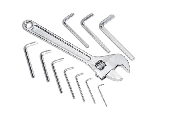 Adjustable wrench and set of hex keys — Stock Photo, Image