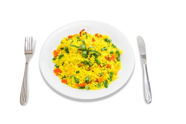 Kokt ris med grönsaker — Stockfoto