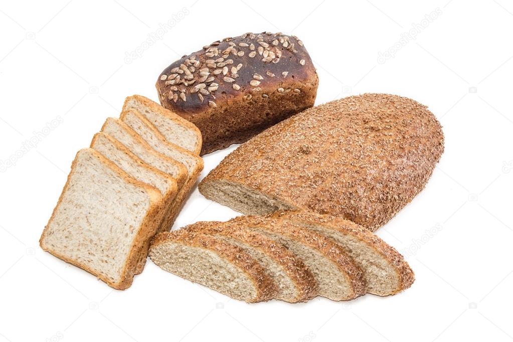 Different bread with bran on a light background