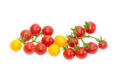 Kırmızı kiraz domates ve birkaç sarı domates iki dalı