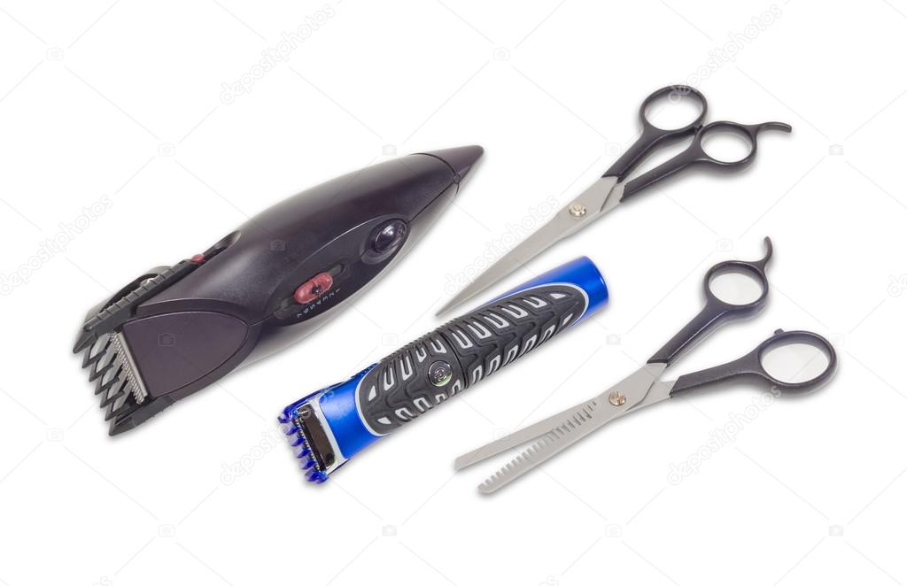 Hair clipper, hair trimmer and two different hairdressers scisso