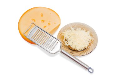 Dilim peynir, rende ve bir daire üzerine rendelenmiş peynir