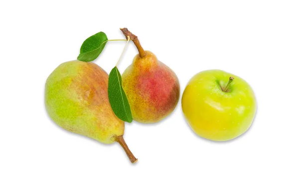 Dos peras Bartlett y manzana sobre un fondo claro — Foto de Stock