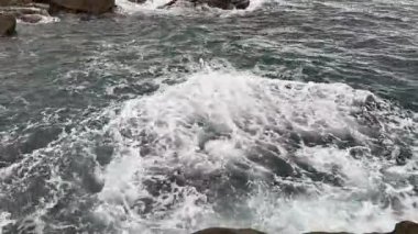 Sonbahar sabahında kayalık deniz kıyısı manzarası