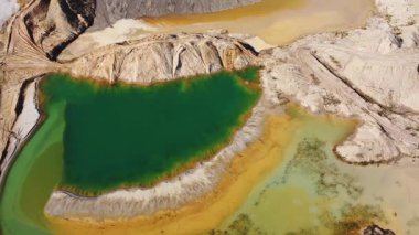 Waste rock dumps, artificial lakes in ilmenite quarry, aerial view