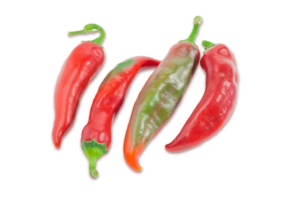 Több piros és zöld paprika, chili, a világos háttér — Stock Fotó