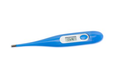 Electronic clinical thermometer on a light background