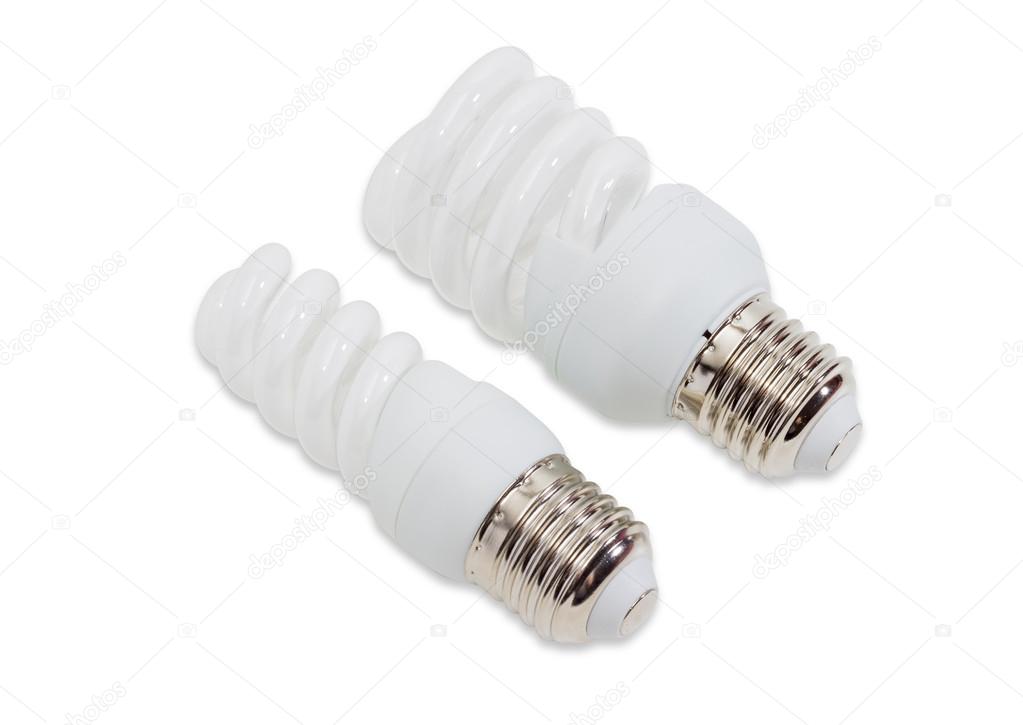 Two compact fluorescent lamp on a light background