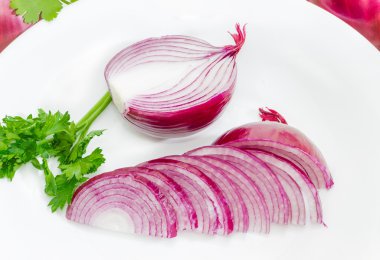 Chopped red onion and parsley closeup