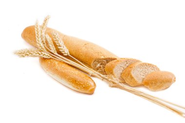 Wheat bread with bran, bun with sesame and wheat spikes