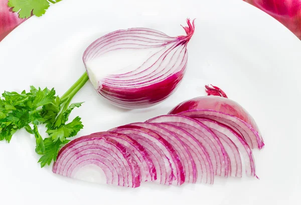 Primer plano de cebolla roja picada y perejil — Foto de Stock