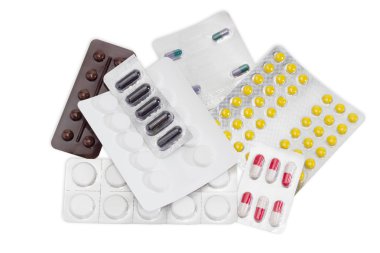Several packaging of medications on a light background