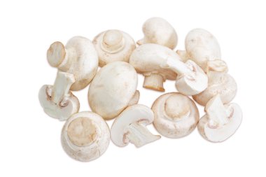 Hafif bir arka plan üzerinde champignon mantar yığını